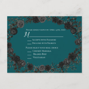 Black Teal Rose Gothic Elegant Wedding Postcard