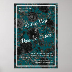 Black Teal Rose Gothic Elegant Wedding Poster