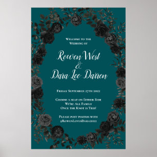 Black Teal Rose Gothic Elegant Wedding Poster
