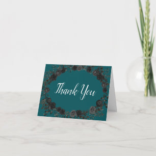 Black Teal Rose Gothic Elegant Wedding Thank You Card