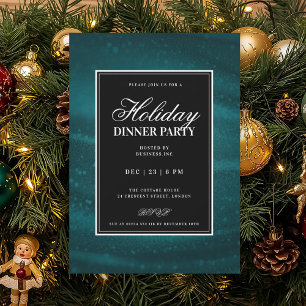 Black & Teal Sequins Xmas Holiday Dinner Party Invitation