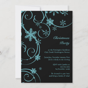 Black teal snowflakes Christmas party invitation