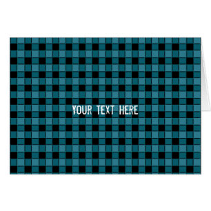 Black & Teal Square Chequered Plaid Fold Card