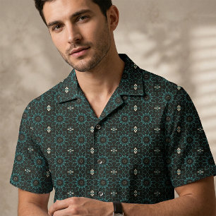 Black & Teal Stylish Floral Geometric Pattern Fabric