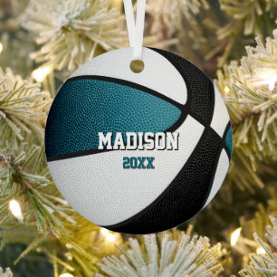 black teal team colors keepsake basketball metal tree decoration