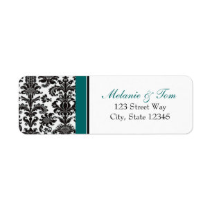 Black & Teal Vintage Damask Return Addess Label