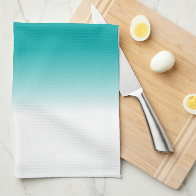 Black Teal White Ombre Tea Towel (Quarter Fold)