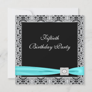 Black Teal Womans Classy 50th Birthday Party Invitation