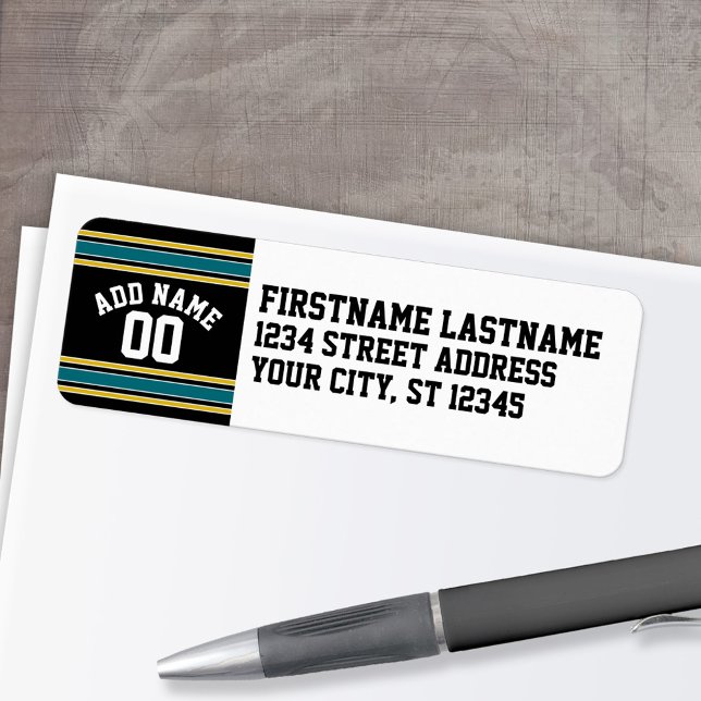 Black Teal Yellow Sports Jersey Custom Name Number (Personalized Return Address Label)
