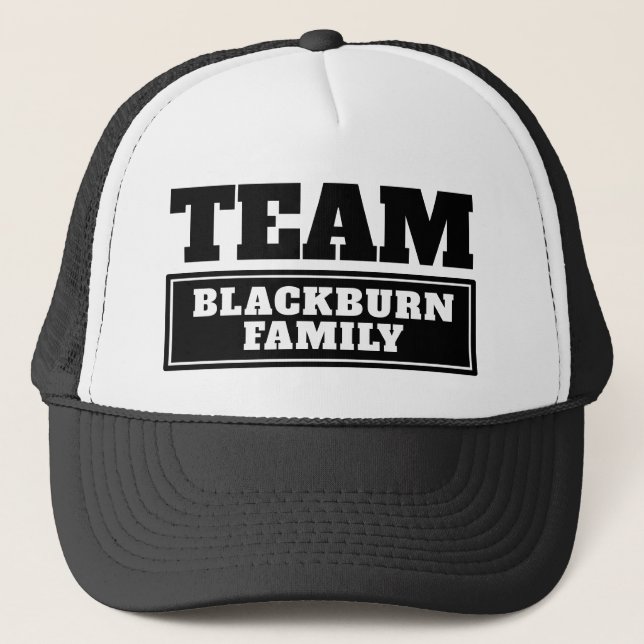 Black team personalised team name or family name trucker hat (Front)