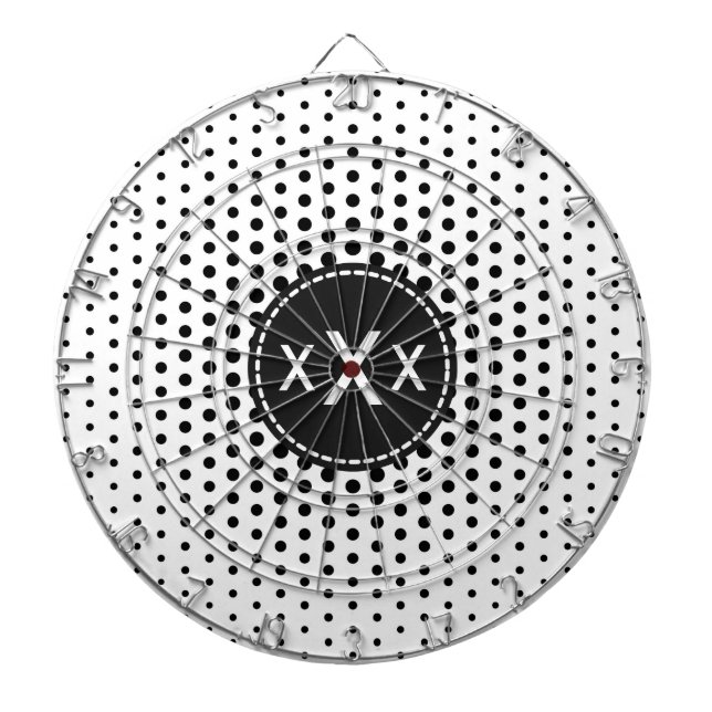 Black Techno Dots Modern Monogram Dartboard (Front)
