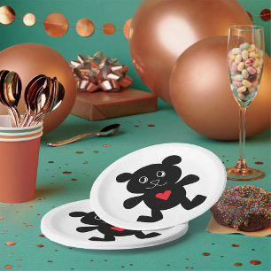 Black Teddy Bear Love Paper Plate