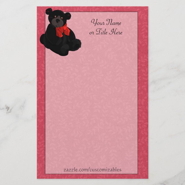 Black Teddy Bear Stationery (Front)