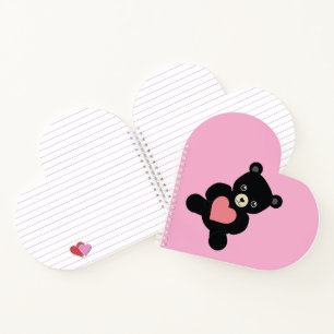 Black Teddy Bear with Heart Notebook