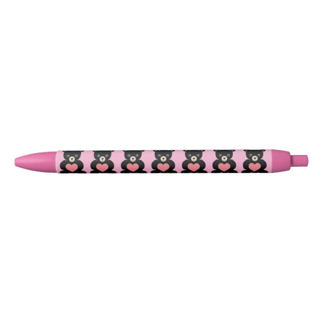 Black Teddy Bear with Heart Pen (Front)