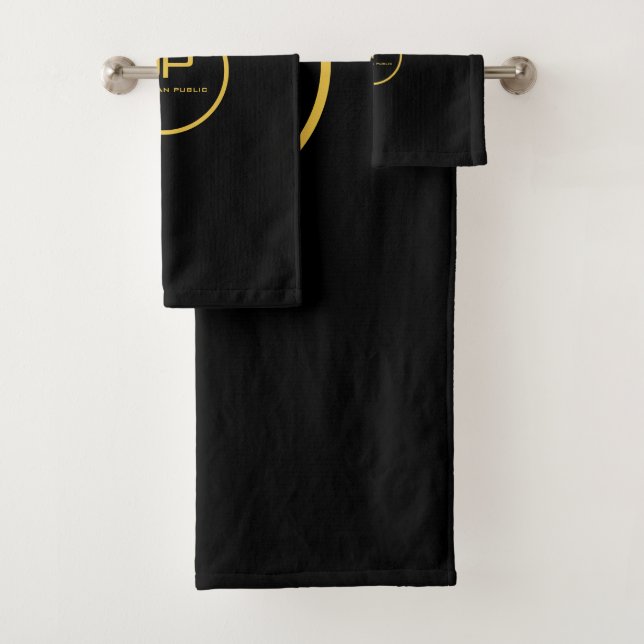 Black Template Custom Gold Initial Monogram Name Bath Towel Set (Insitu)