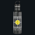 Black tennis court water bottle gift for player<br><div class="desc">Black tennis court water bottle gift for player. Personalized tennis water bottle gift with yellow tennis ball logo. Cool matte black surface design with custom name. Custom sports Birthday gift idea for kids and adults. Stainless steel drink accessories for long matches on court. Cool Birthday gift idea for daughter, son,...</div>
