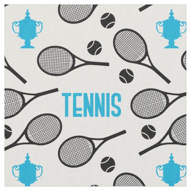 Black tennis rackets on white - customisable! fabric (Close Up)