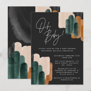 Black terracotta abstract watercolor baby shower invitation