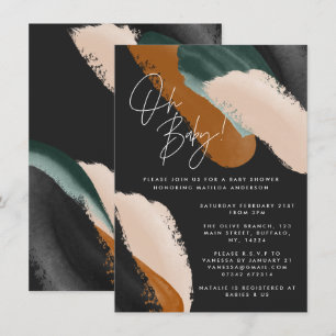 Black terracotta abstract watercolor baby shower invitation