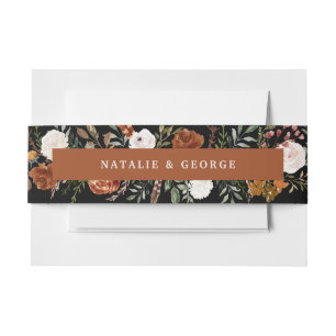 Black terracotta botanical elegant modern floral i invitation belly band