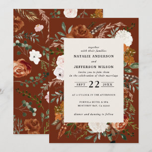 Black terracotta floral rustic elegant modern invi invitation