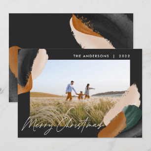 Black terracotta modern minimal watercolor photo holiday card