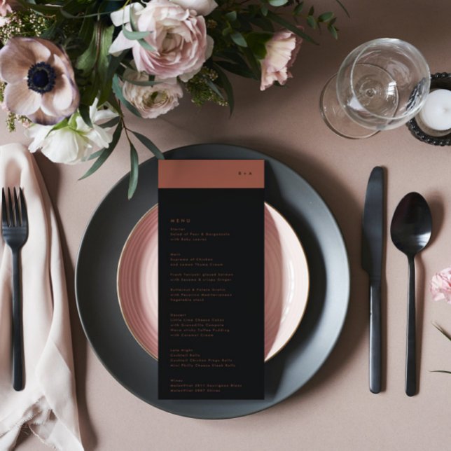Black Terracotta Stripe Monogram Wedding Menu (Creator Uploaded)