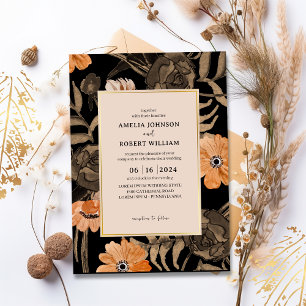 Black Terracotta watercolor Floral Fall Wedding Invitation