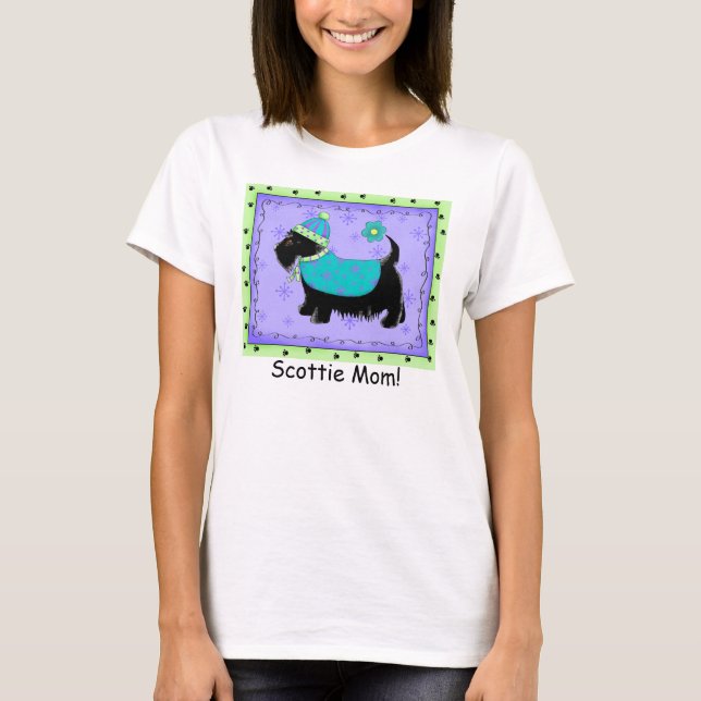Black Terrier Dog Purple Green Custom Scottie Mum T-Shirt (Front)