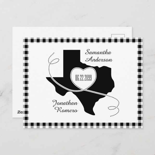 Black Texas Curling Ribbon Save the Date Postcard (Front/Back)