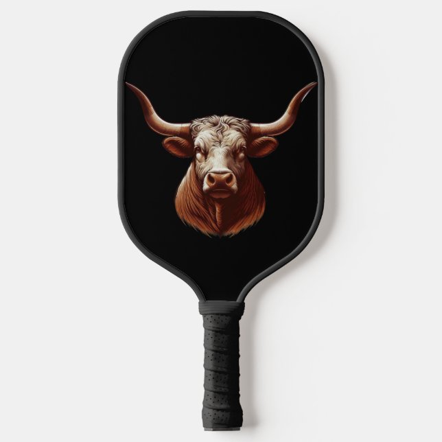 Black Texas longhorn Pickleball Paddle (Front)