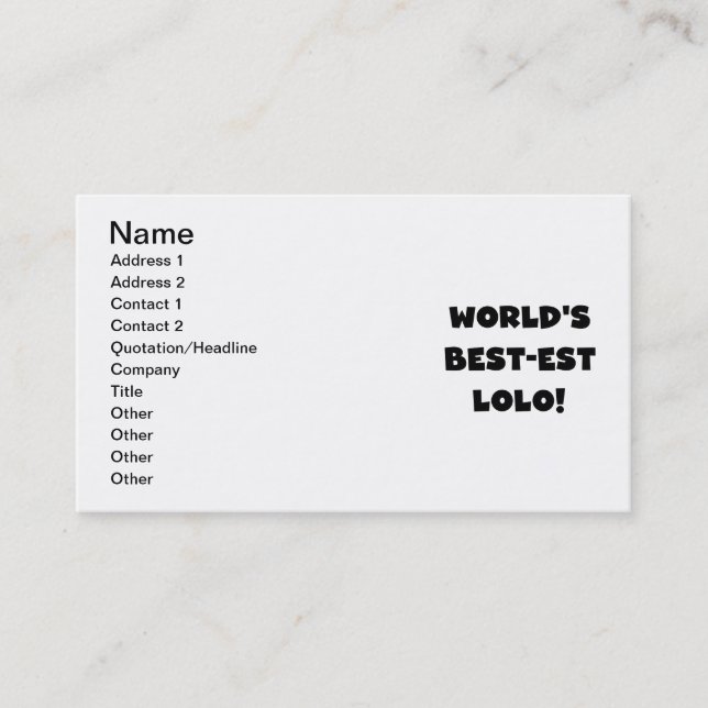 Black Text Best-est Lolo T-shirts and Gifts Business Card (Front)