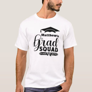 Black Text Custom Men's White Graduation Squad T-Shirt