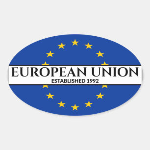 Black Text European Union Established 1992 Flag Oval Sticker