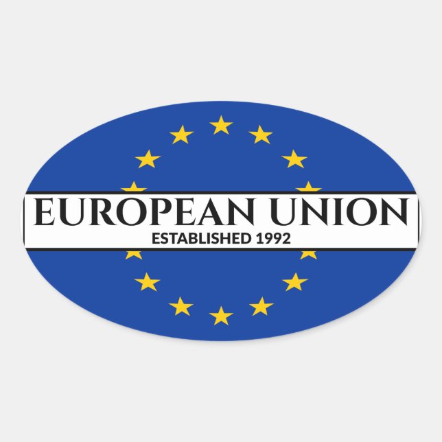 Black Text European Union Established 1992 Flag Oval Sticker (Front)