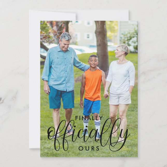 Black Text Finally Officially Ours Photo Adoption Announcement (Front)