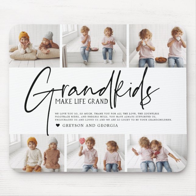 Black Text | Grandkids Make Life Grand Photo Mouse Mat (Front)