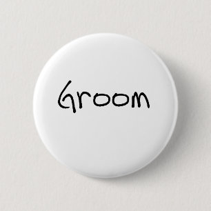 Black Text Groom 6 Cm Round Badge