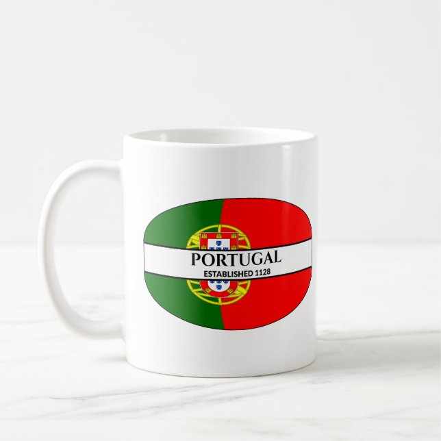 Black Text Portugal Established 1128 Flag Coffee Mug (Left)