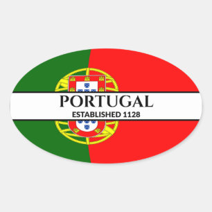 Black Text Portugal Established 1128 Flag Oval Sticker