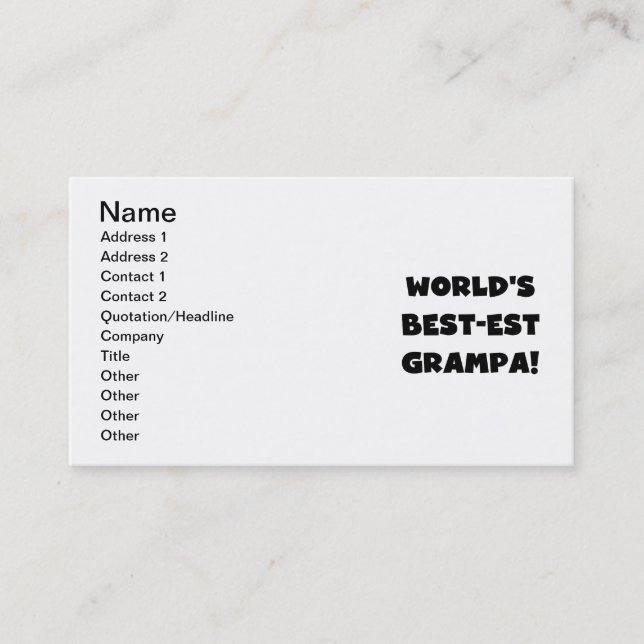 Black Text World's Best-est Grampa T-shirts Gifts Business Card (Front)