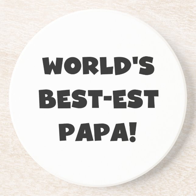 Black Text World's Best-est Papa Tshirts and Gifts Coaster (Front)