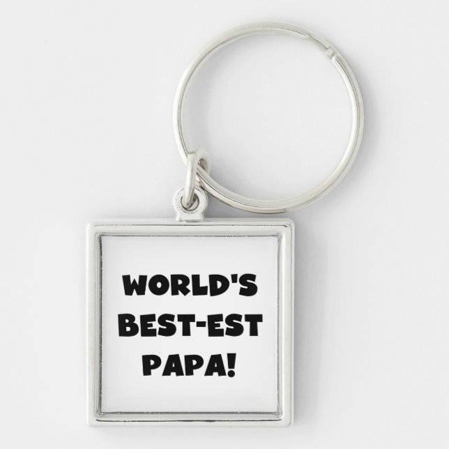 Black Text World's Best-est Papa Tshirts and Gifts Key Ring (Front)