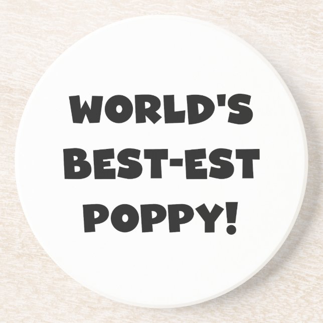 Black Text World's Best-est Poppy Gifts Coaster (Front)