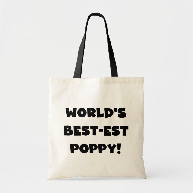 Black Text World's Best-est Poppy Gifts Tote Bag (Front)