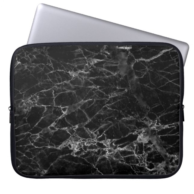 Black texture background stone laptop sleeve (Front)