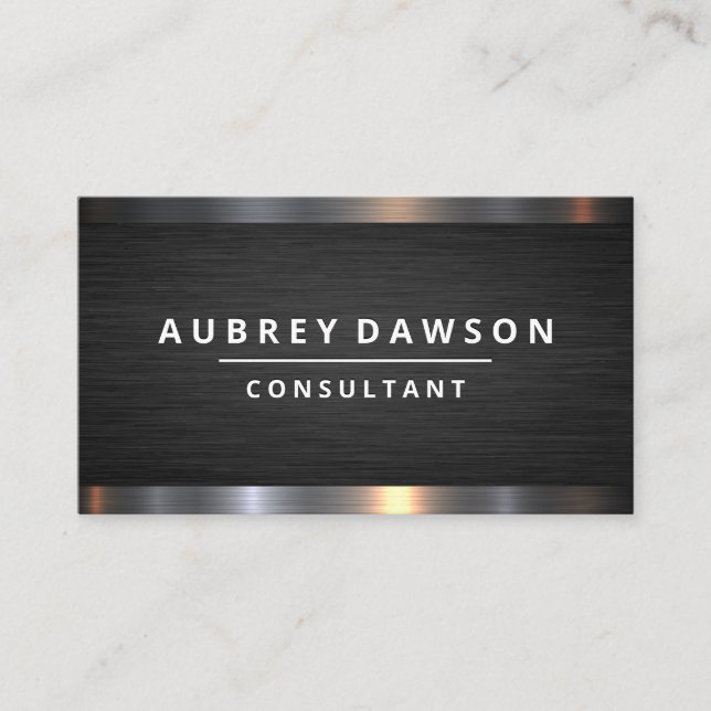 Black Texture Steel Metal Trim Business Card (Front)