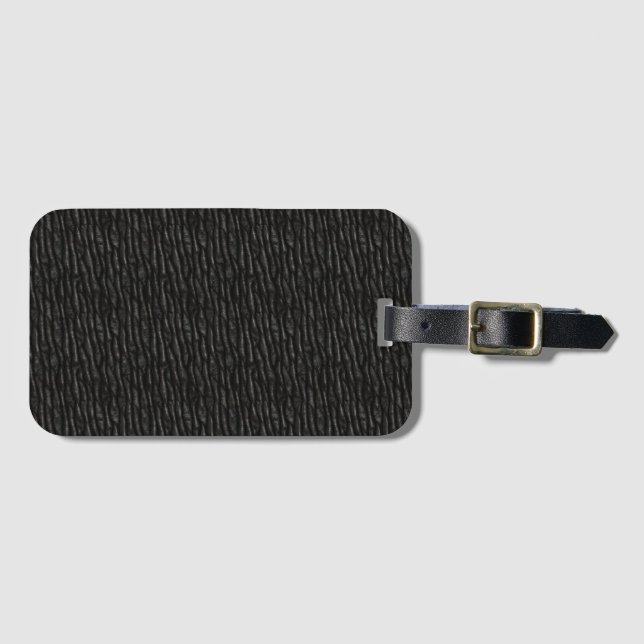 Black Textured Faux Black Leather Luggage Tag (Front Horizontal)
