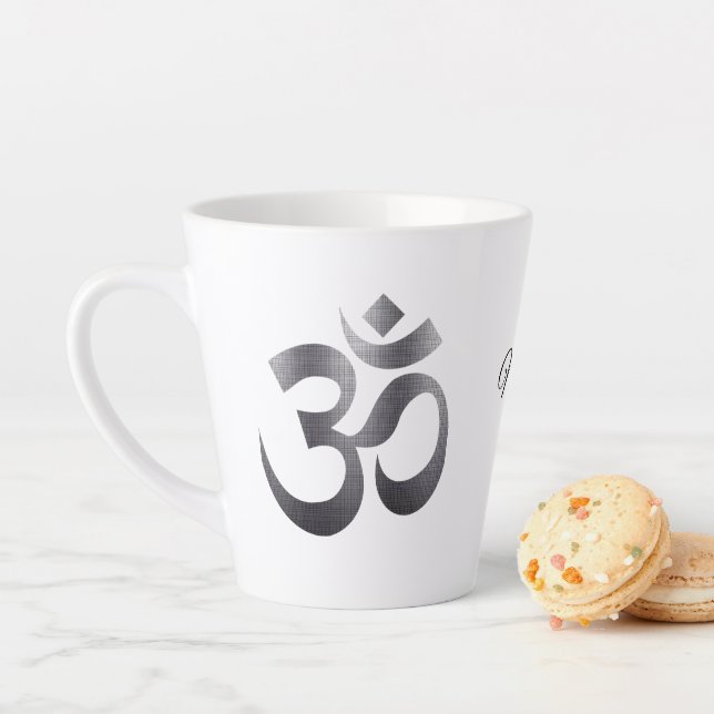 Black Textured Om Symbol, Name, 12oz Latte Mug (In Situ)